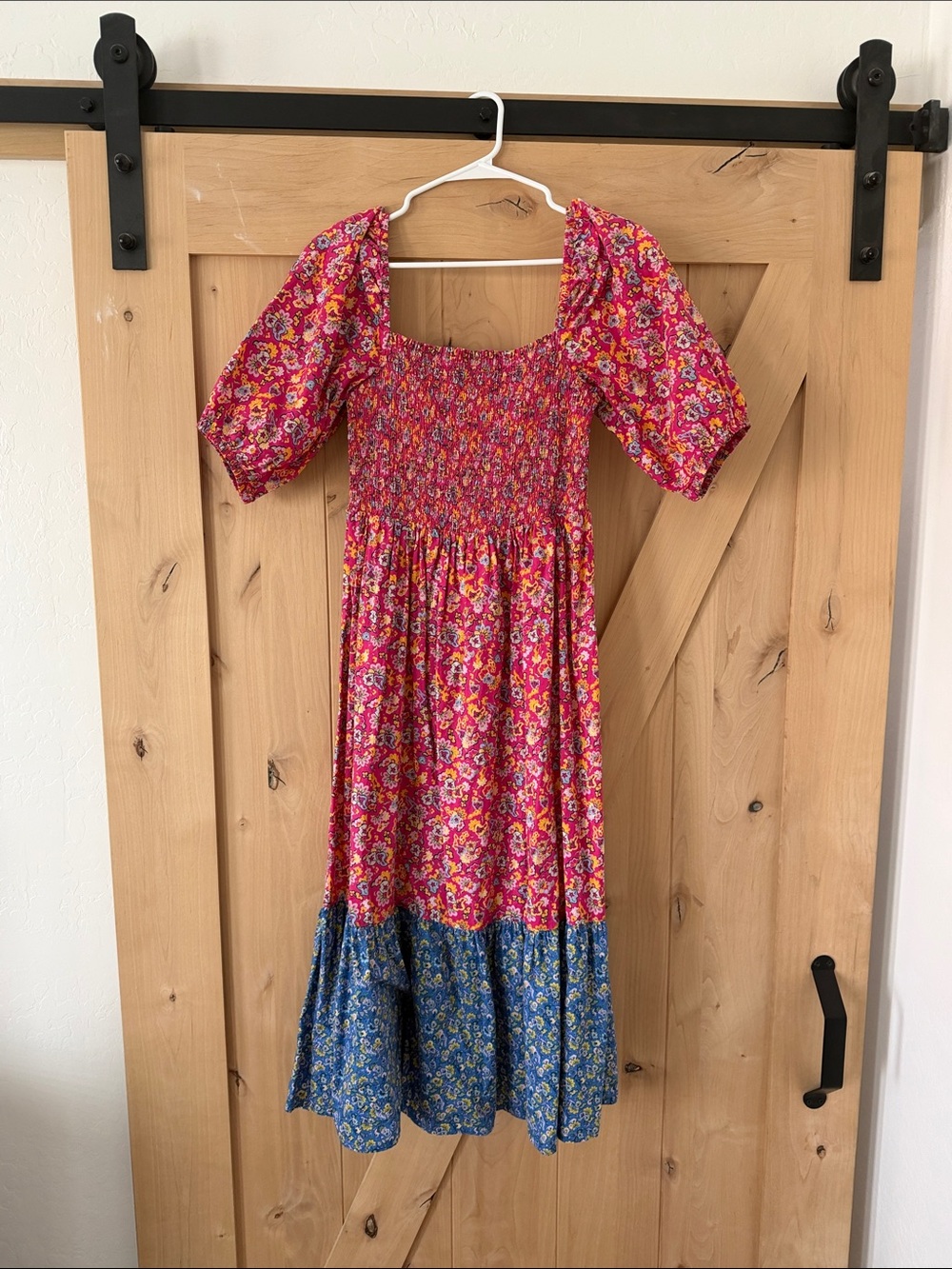 House of Harlow 1960 - Pink & Blue Floral Smocked Midi Dress